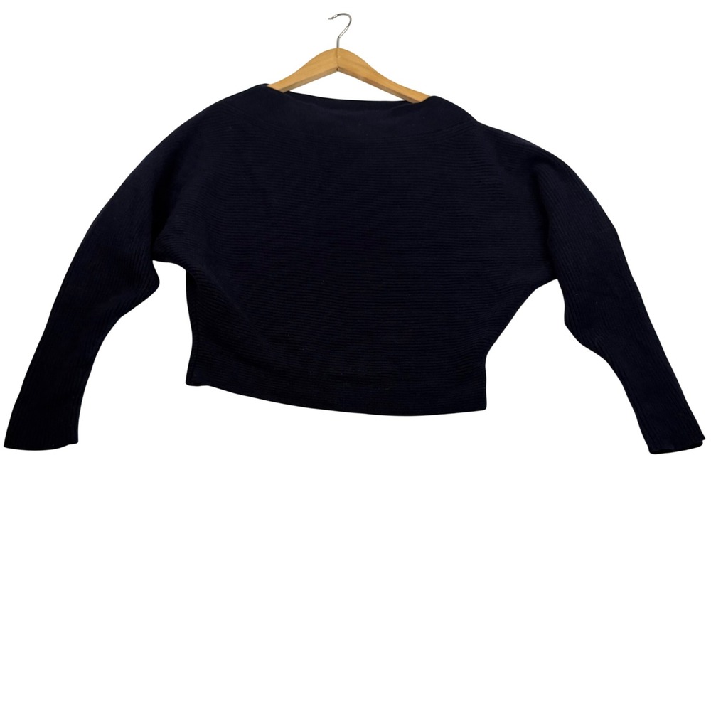 Lewit Navy Blue 100% Cashmere Ribbed Boat Neck Dolman Sleeve Cropped Sweater M